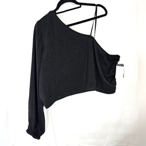MELROSE and Market black size 3X long-sleeved one-shoulder blouse NWT crop top